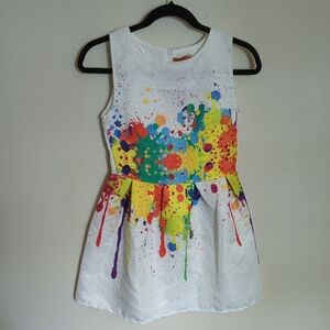 New with Tags DNS DFS White Paint Splatter Dress Girls Size 150 / 12